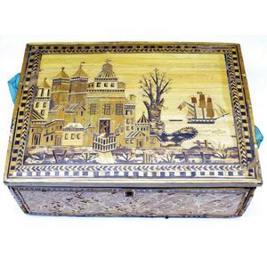 Napoleonic prisoner of war straw work box, showing harbour and…