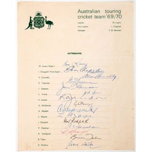 Official Team Sheet: 'Australian touring cricket team '69/70'&hellip;