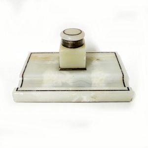 Stone Inkstand Inlaid Alabaster Ink Stand with Coloured Stone Accents - Writing ...