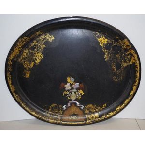 Victorian black Japanned papier mache tray with mother of pearl…