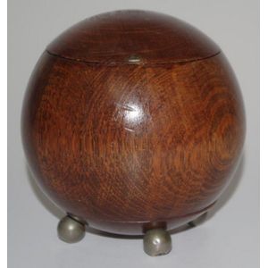 Vintage spherical wood tea caddy ball shaped container, on 4…