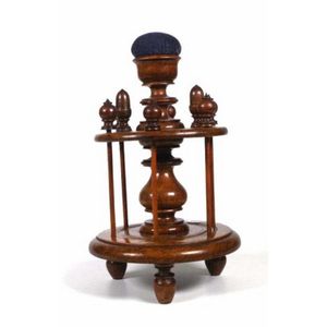 Victorian Oak Sewing Caddy with Reel Spindles and Thimble Holders ...