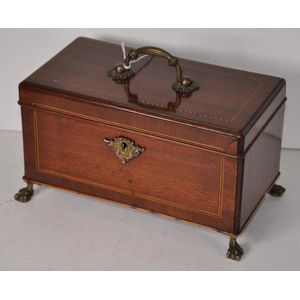 George III mahogany tea caddy with boxwood & ebony stringing,…