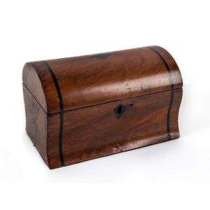 A tea caddy, walnut with ebony inlay, English, circa 1840, 13…