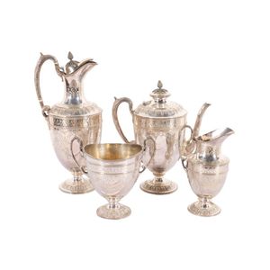 Tea service five piece, EPNS tray, pitcher, tea pot, small…