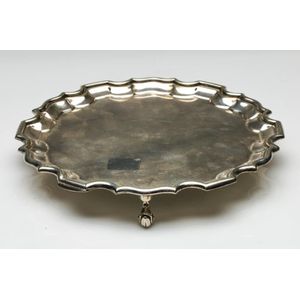An antique English silverplate Chippendale pattern small tray…