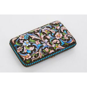 Russian silver and enamel cigarette case, mark in Cyrillic 'MC',…