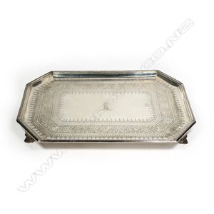 A Victorian silver tray, rectangular form with chamfered…