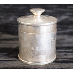 Sterling silver cylinder form cigarette box with timber lining,…