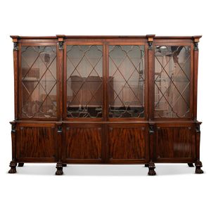 An Empire style mahogany breakfront bookcase, with four glazed&hellip;
