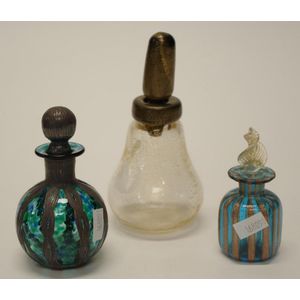 Three various art glass perfume bottles comprising a Murano, a&hellip;