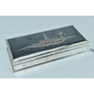 Siam silver long cigar box cedar lined with pagoda and dragon…