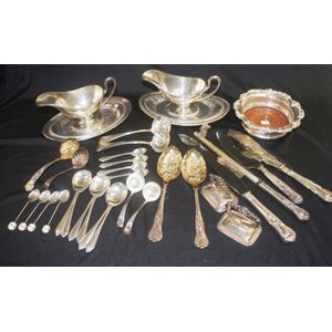 Quantity silver plate table ware & cutlery including pair sauce…