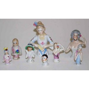 Collection eight various ceramic half dolls height 10 cm tallest
