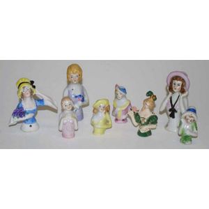 Collection eight various ceramic half dolls height 10 cm tallest