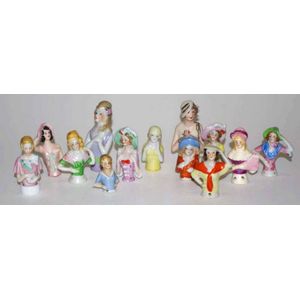 Collection twelve various ceramic half dolls height 6 cm…