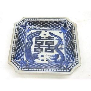 A 19th century blue and white square marriage plate with…