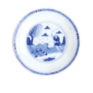 A small early 18th century blue and white dish, with mark and…