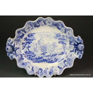 A John Rogers blue and white dish, circa 1820, the oval dish…