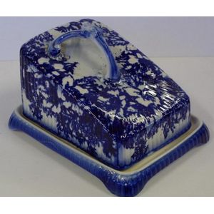 Large blue and white ceramic cheese dish