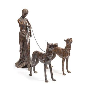 A large bronze Art Deco style figure of 'Diana and the hounds',…
