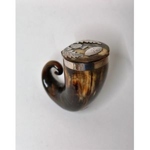 An 18th century Scottish ram's horn and silver mounted snuff…