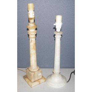 Two various alabaster electric lamp bases height 35 cm, and 39…