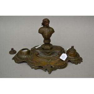 Antique French spelter figural inkstand of Joan of Arc, approx…