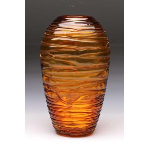 Murano Threaded Amber Glass Vase Swirl Hand Blown outlet Vintage MCM Bianconi Style 13