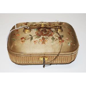 Antique embroidery decorated jewellery casket lid with hand…