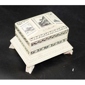 Vintage decorated bone jewellery casket marked for Quito,…