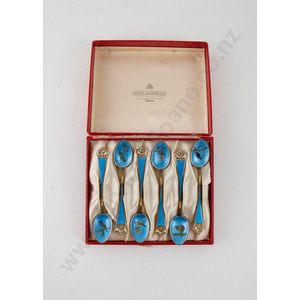 Very Rare top David Andersen Norway Gilded & Enameled Sterling Silver Spoons