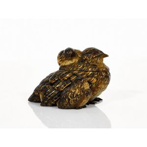 Austrian cold painted bronze Quail inkwell with three chicks…