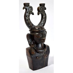 A fine ancestral bust with elaborate headdress, Nias Island,…