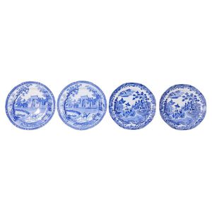 Four English blue and white transfer dinner plates, two plates…