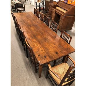 19th century French elm farmhouse table four plank top on…