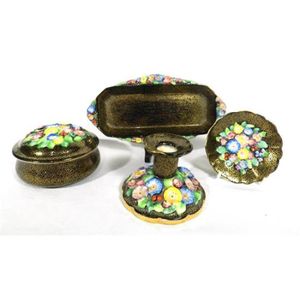 A Tuscan dressing table set with floral detail, black & gilt…