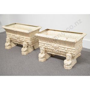 Pair Victorian reproduction cast iron trough planters on four…