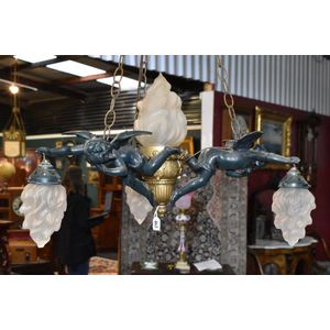 French Empire light fitting, depicting three winged cherubs in…