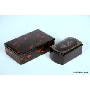 Two antique papier mache patch boxes, early 19th century,…