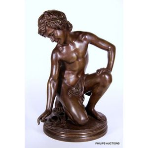 A bronze figure of a boy playing dice by Henry Paul Hudelet…
