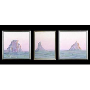 Mal Leckie (b.1952). Glasshouse Mountains, triptych (3), each:… - Oil ...