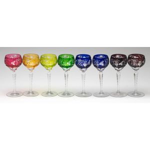 Multi-Coloured Bohemian Crystal Hock Wine Glasses