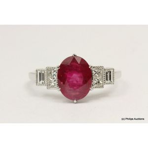 Sterling Silver Checkered Cut Natural 3.00ct Ruby Ladies Band Ring 6.3g Size-9 