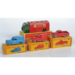 Four Dinky Dublos, including 063 Commer van; 065 Morris pick-up;…