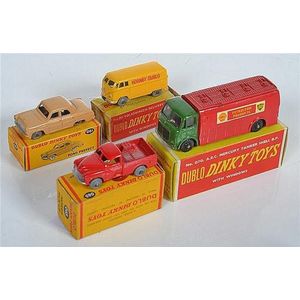 Four Dinky Dublos, including 061 Ford Prefect with grey smooth…