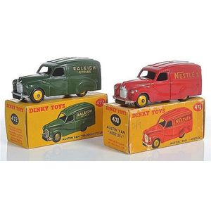 Two Dinky Vans, including 472 Austin A40 Raleigh; and 471…