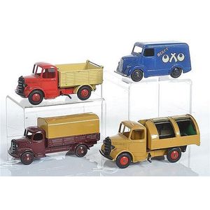 Four unboxed Dinky Commercials, including 252 Refuse wagon, tan,…