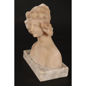 Italian hand carved marble bust of a young woman