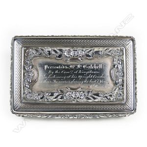 An early Victorian silver snuff box, the exterior with embossed…
